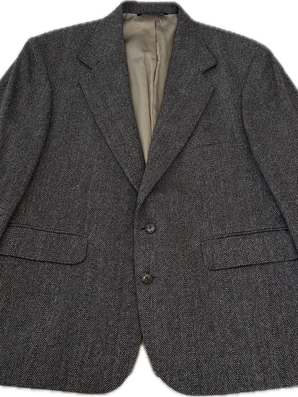 Lands end coat Classic Men Herringbone Wool Blazer Charcoal Gray